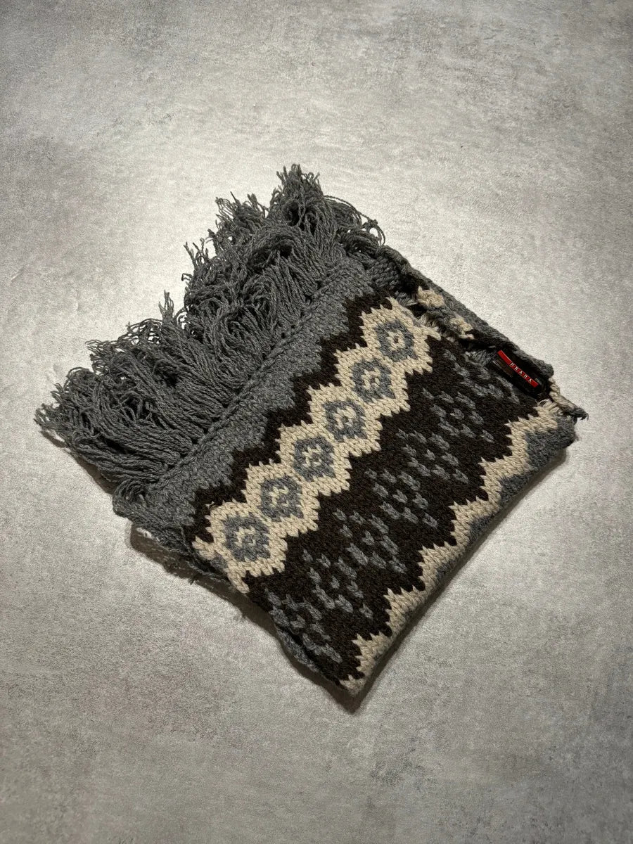 2000s Prada Grey Artisanal Wool Scarf wvSTHfU 1