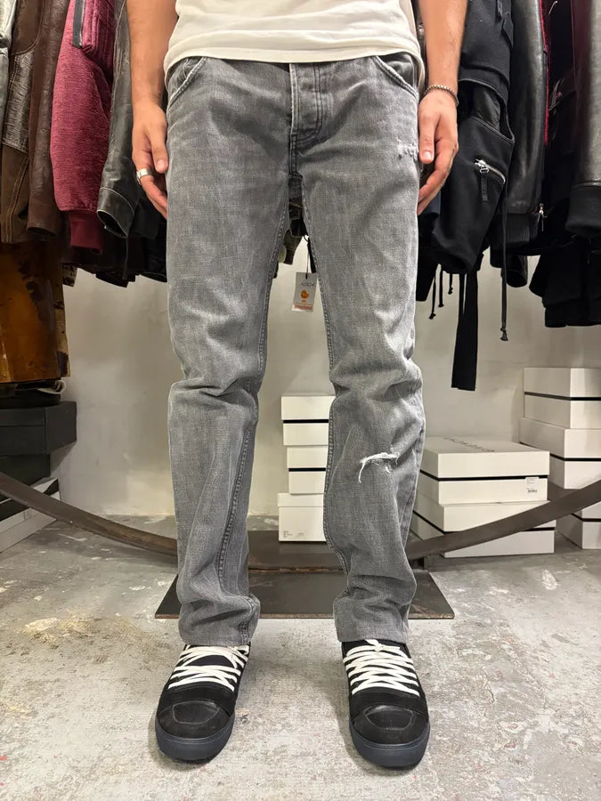 2000s Prada Grey Distressed Denim Jeans fqYPUOH 0