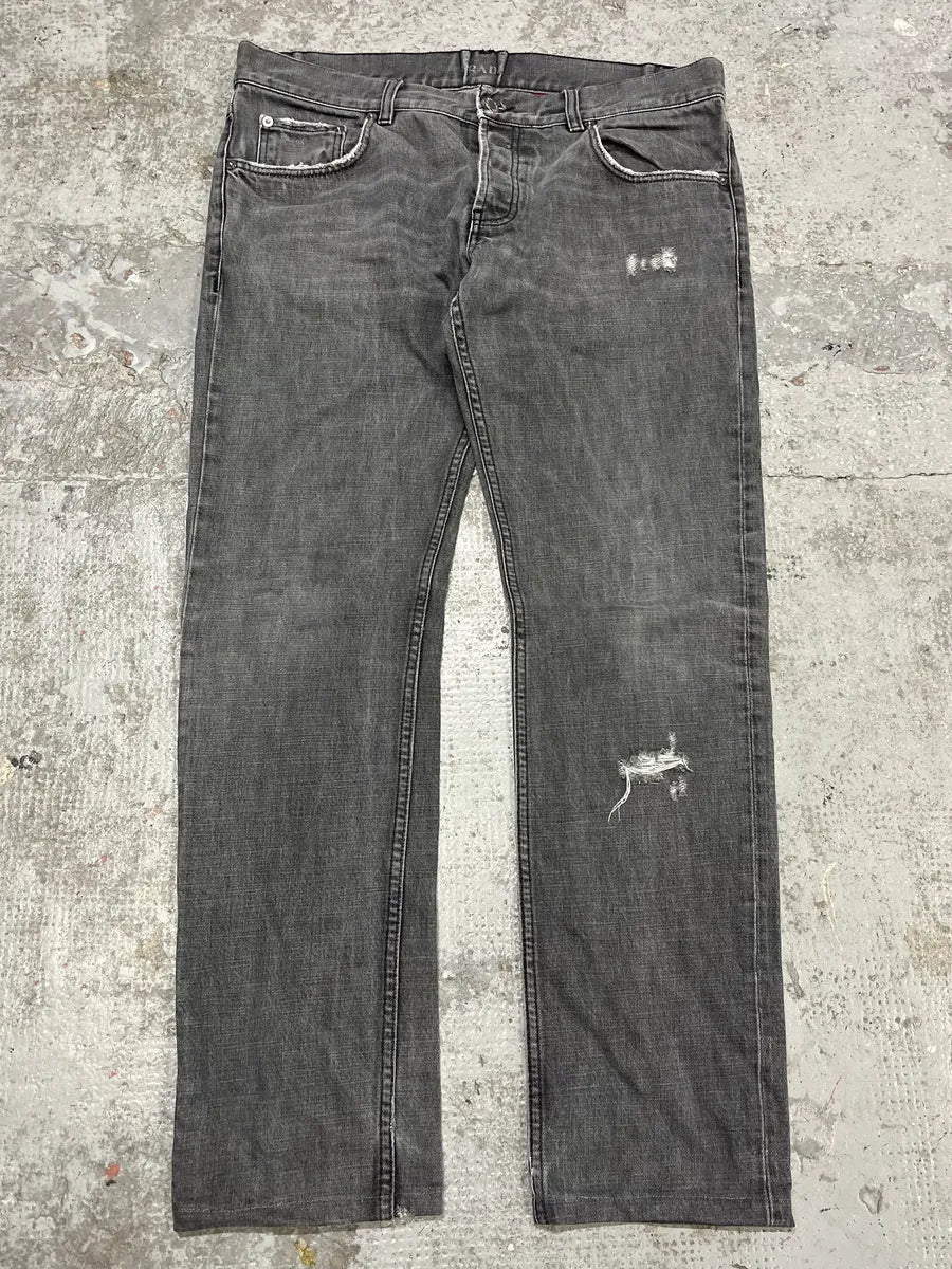2000s Prada Grey Distressed Denim Jeans fqYPUOH 3