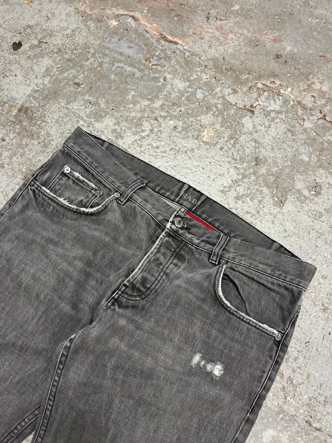 2000s Prada Grey Distressed Denim Jeans fqYPUOH 4