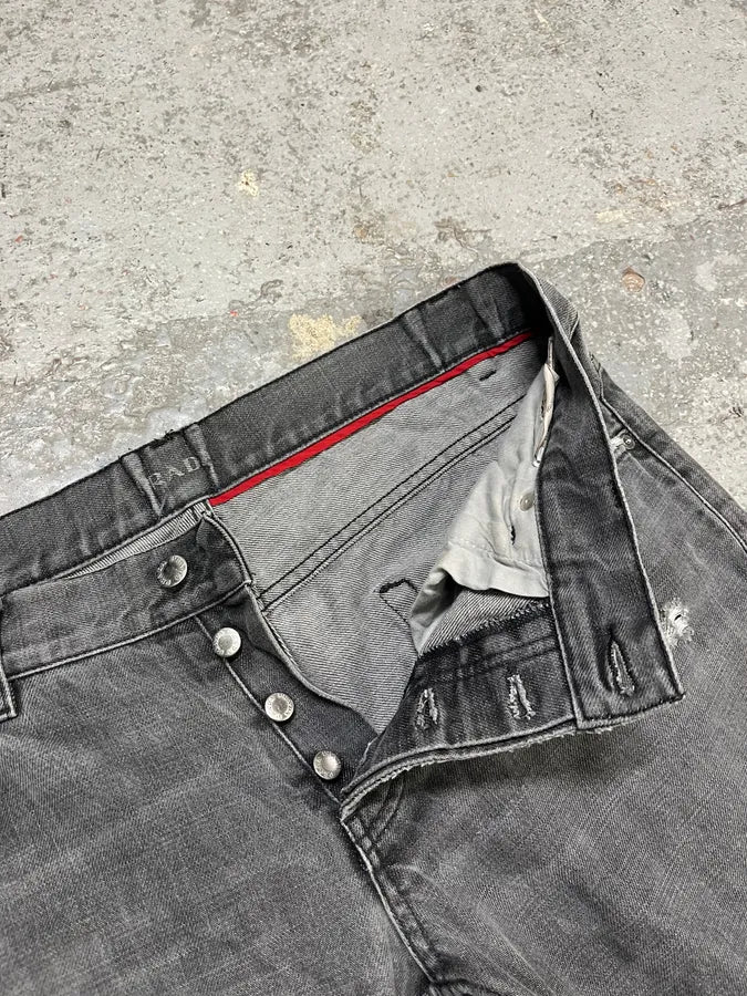 2000s Prada Grey Distressed Denim Jeans fqYPUOH 8