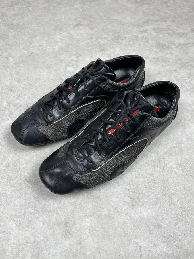 2000s Prada Black & Grey Leather Low Trainers Sneakers MZXIAap 2
