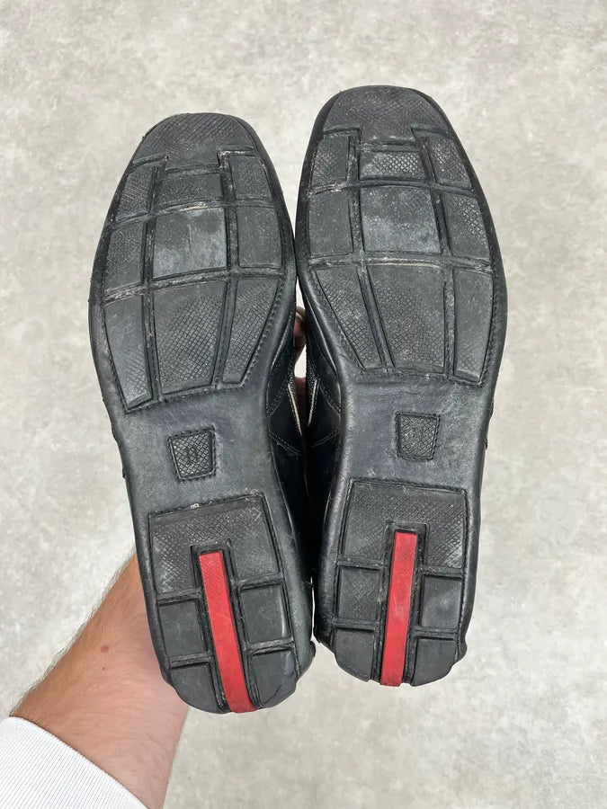 2000s Prada Black & Grey Leather Low Trainers Sneakers MZXIAap 7