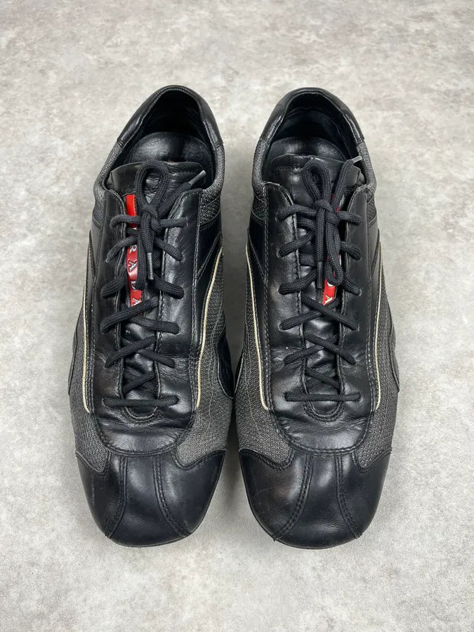 2000s Prada Black & Grey Leather Low Trainers Sneakers MZXIAap 1