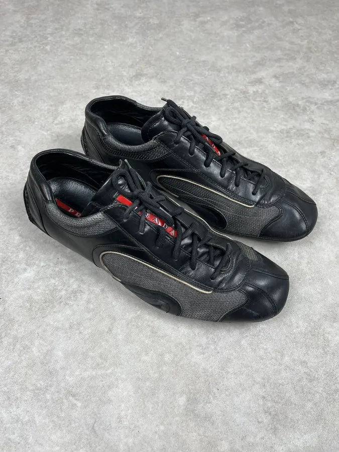 2000s Prada Black & Grey Leather Low Trainers Sneakers MZXIAap 4