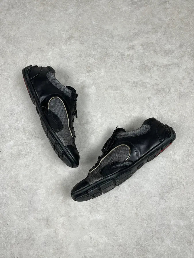 2000s Prada Black & Grey Leather Low Trainers Sneakers MZXIAap 5