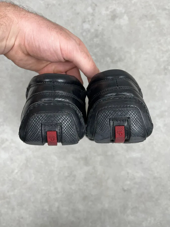 2000s Prada Black & Grey Leather Low Trainers Sneakers MZXIAap 6