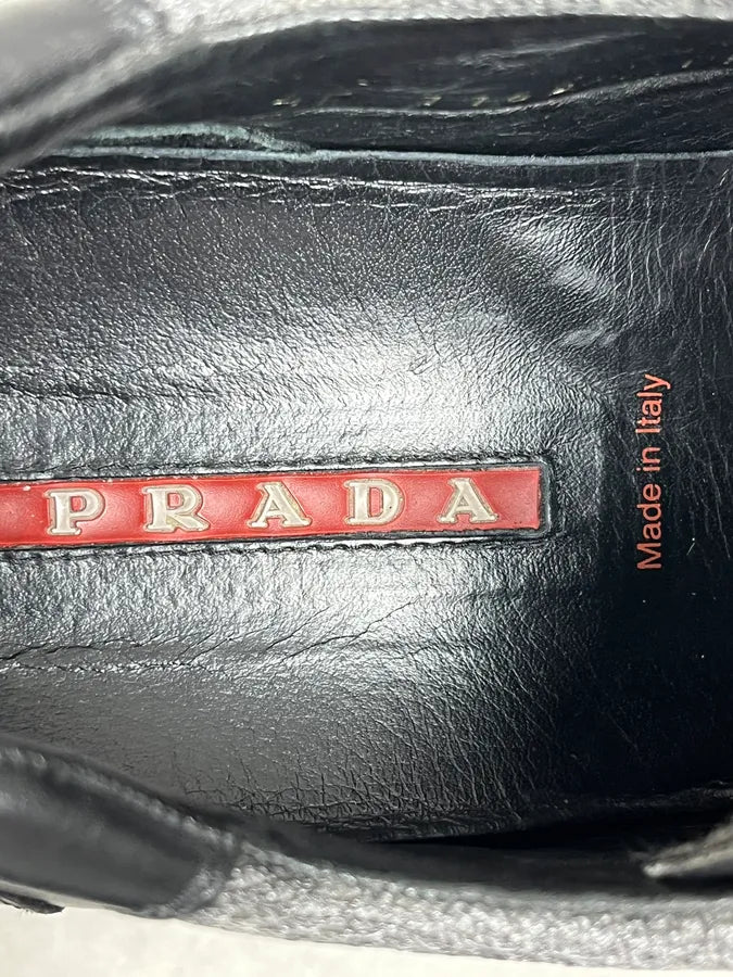 2000s Prada Black & Grey Leather Low Trainers Sneakers MZXIAap 9