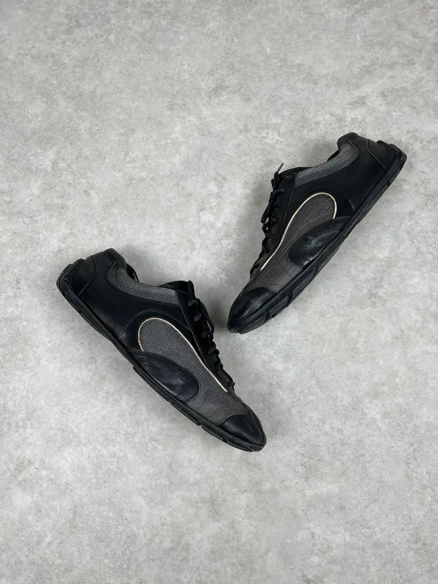 2000s Prada Black & Grey Leather Low Trainers Sneakers MZXIAap 3