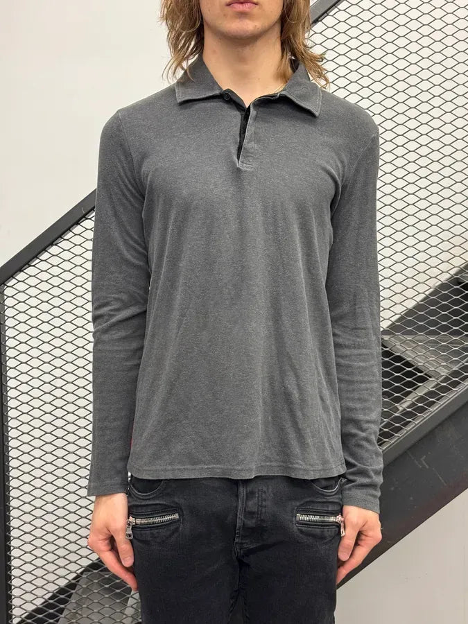 2000s Prada Grey Linea Rossa Contrast Stitch Longsleeve Polo gmFmogB 1