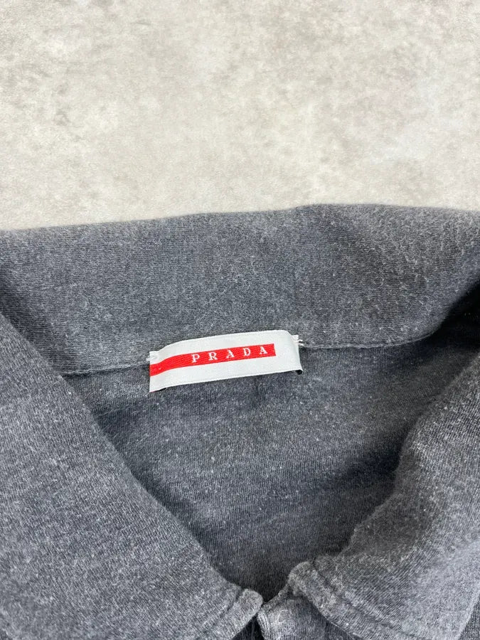 2000s Prada Grey Linea Rossa Contrast Stitch Longsleeve Polo gmFmogB 7