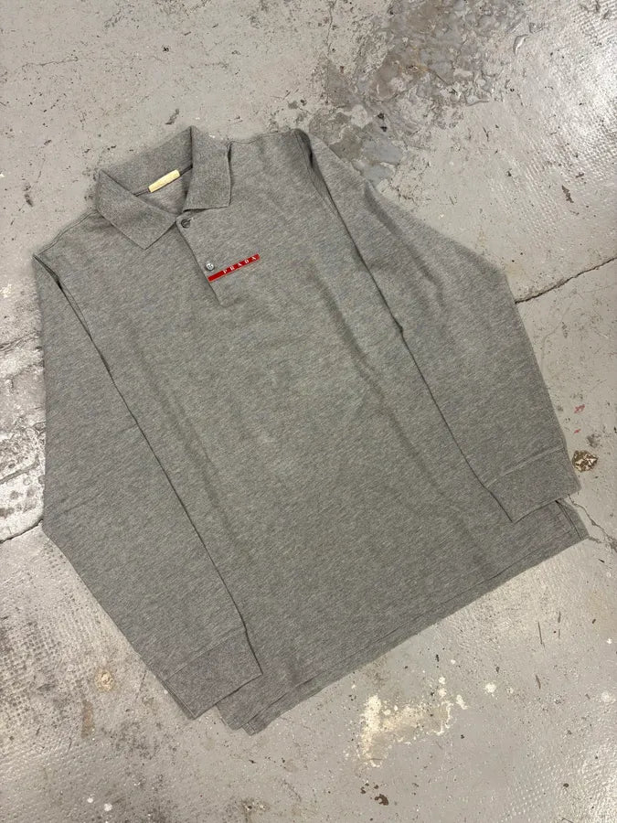 2000s Prada Grey Linea Rossa Polo Shirt (S/M) lmvYKsi 3