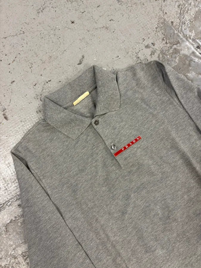 00s prada grey polo shirt ポロシャツ グレー 2000s Prada Grey Linea Rossa Polo Shirt – Dolce Vita Hub