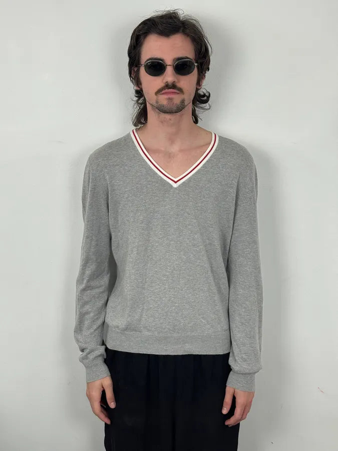 SS2007 Prada Grey V-Neck Contrast Trim Sweater MocUhpU 1
