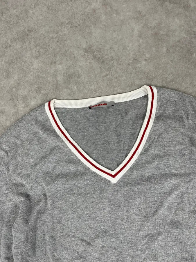 SS2007 Prada Grey V-Neck Contrast Trim Sweater MocUhpU 3