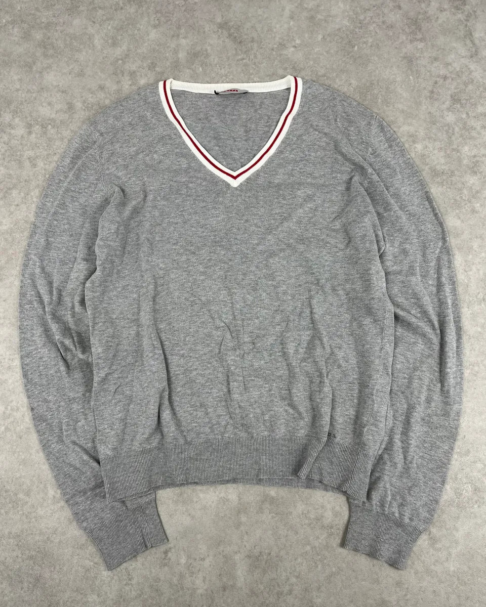 SS2007 Prada Grey V-Neck Contrast Trim Sweater MocUhpU 0