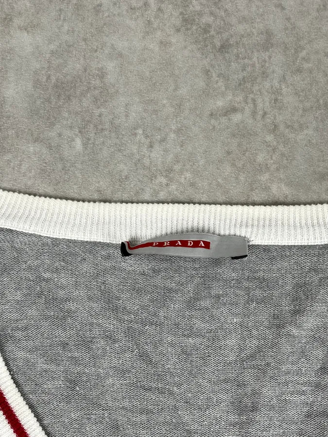 SS2007 Prada Grey V-Neck Contrast Trim Sweater MocUhpU 6