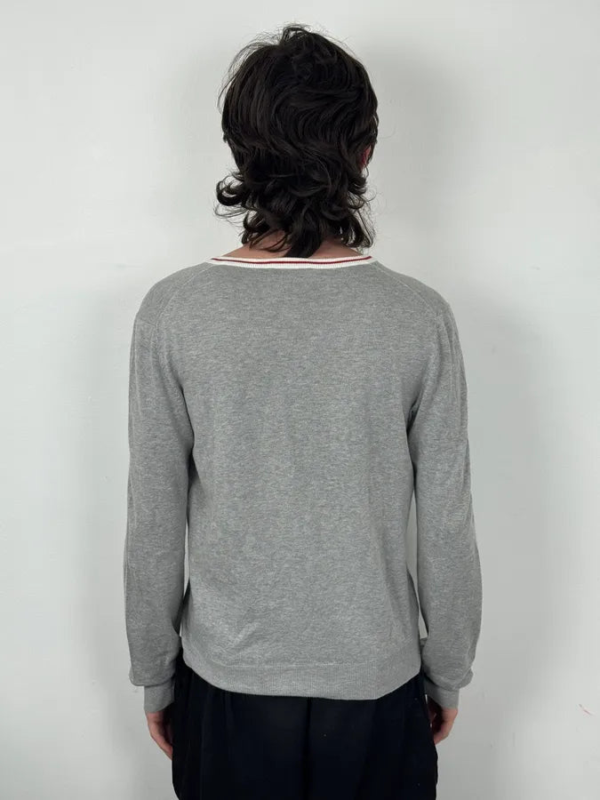 SS2007 Prada Grey V-Neck Contrast Trim Sweater MocUhpU 2