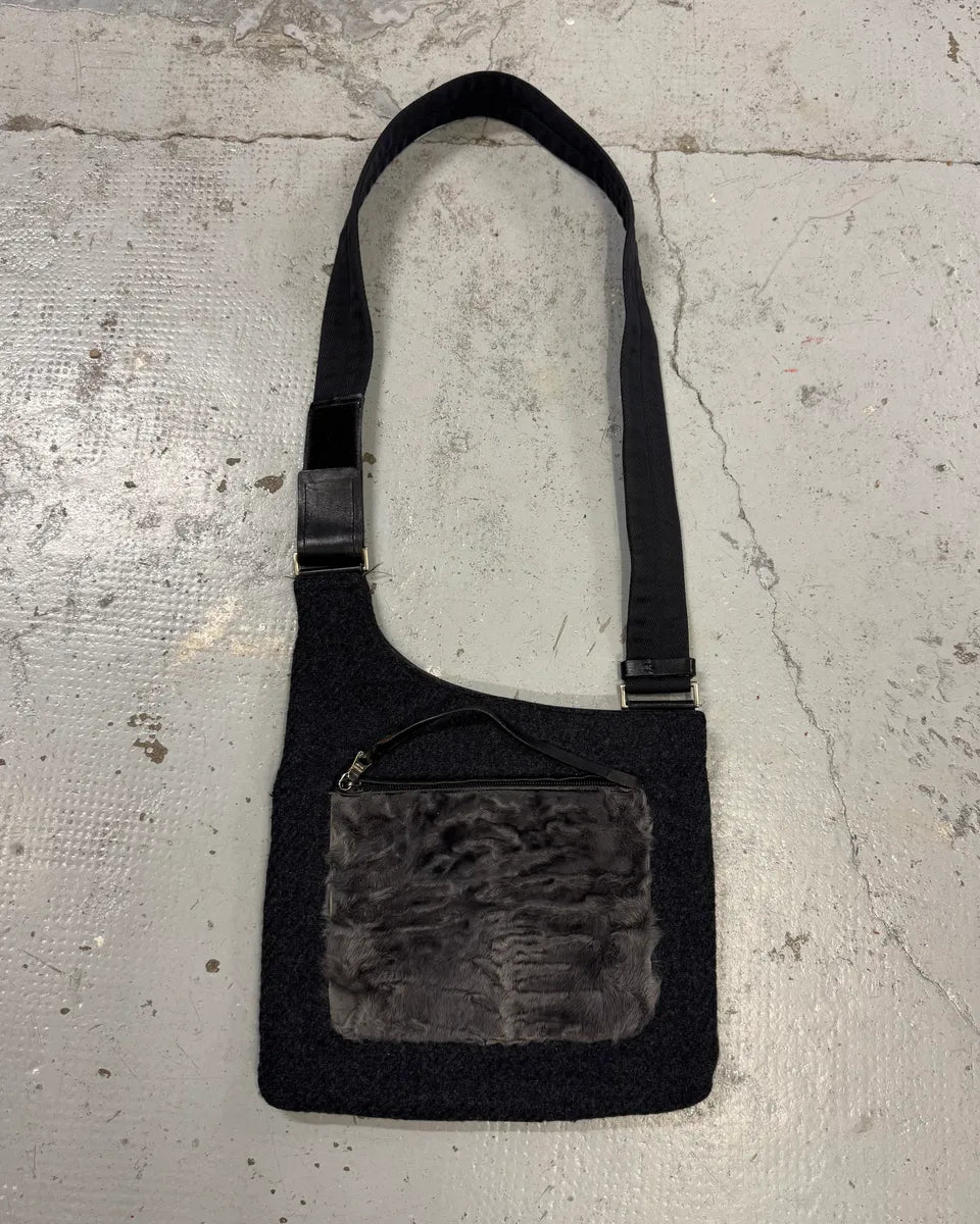 2000s Prada Grey Wool & Fur Cross Body Shoulder Bag jpfsnHD 0