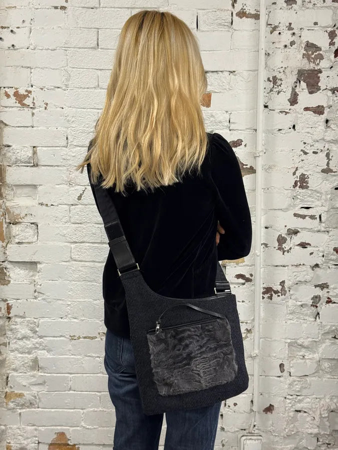 2000s Prada Grey Wool & Fur Cross Body Shoulder Bag jpfsnHD 1