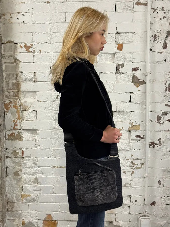 2000s Prada Grey Wool & Fur Cross Body Shoulder Bag jpfsnHD 3