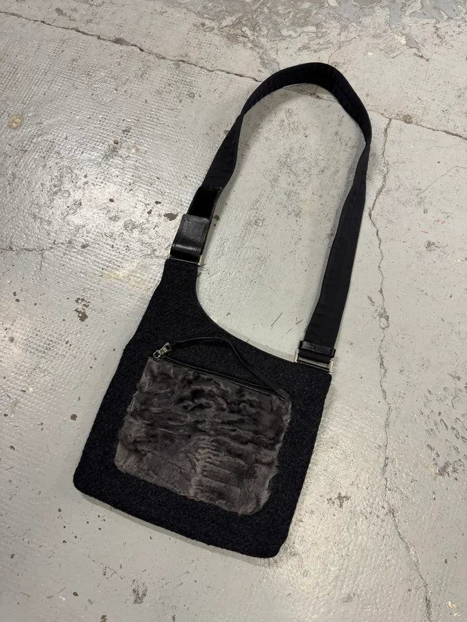 2000s Prada Grey Wool & Fur Cross Body Shoulder Bag jpfsnHD 4