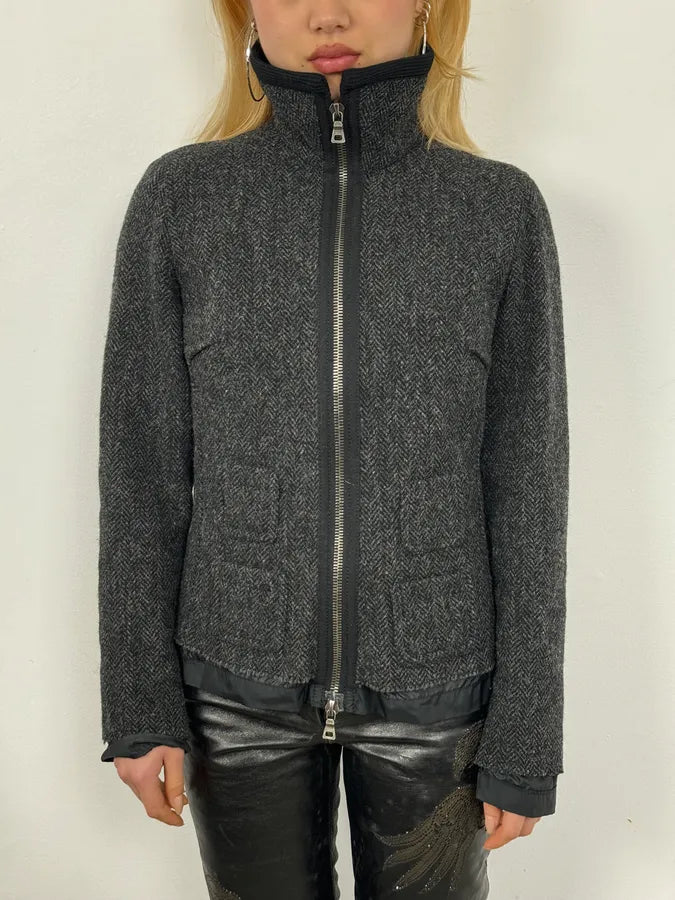 2000s Prada Grey Wool Hybrid Jacket GzHDCAE 1