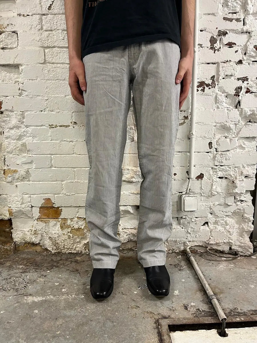 SS2006 Prada Grey/White Striped Chinos Cotton Minimalist Size 52 ToVYLlW 1