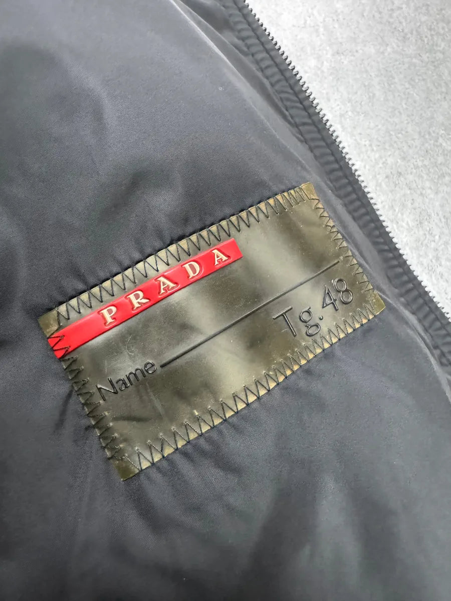 2000s Prada High Collar Black Leather Jacket (M) 10