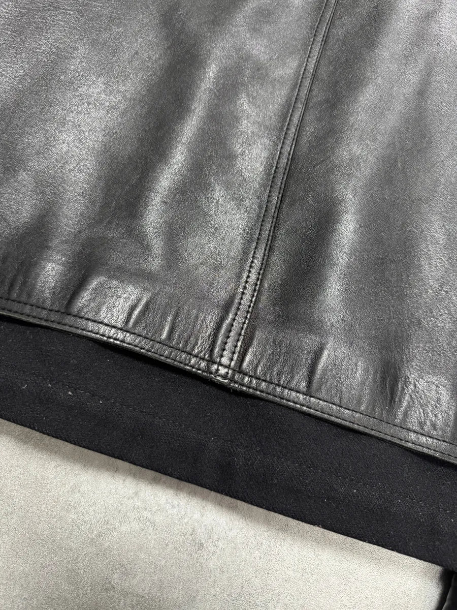 2000s Prada High Collar Black Leather Jacket (M) 8