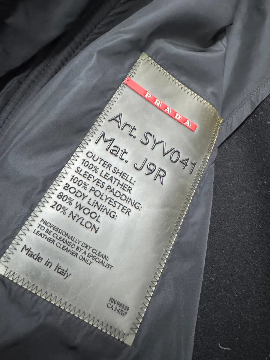 2000s Prada High Collar Black Leather Jacket (M) 9