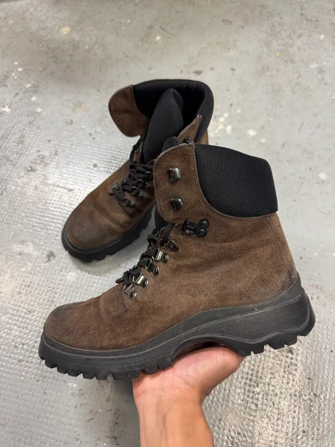 2000s Prada Hiking Brown Suede Leather Boots HnkuWDD 1
