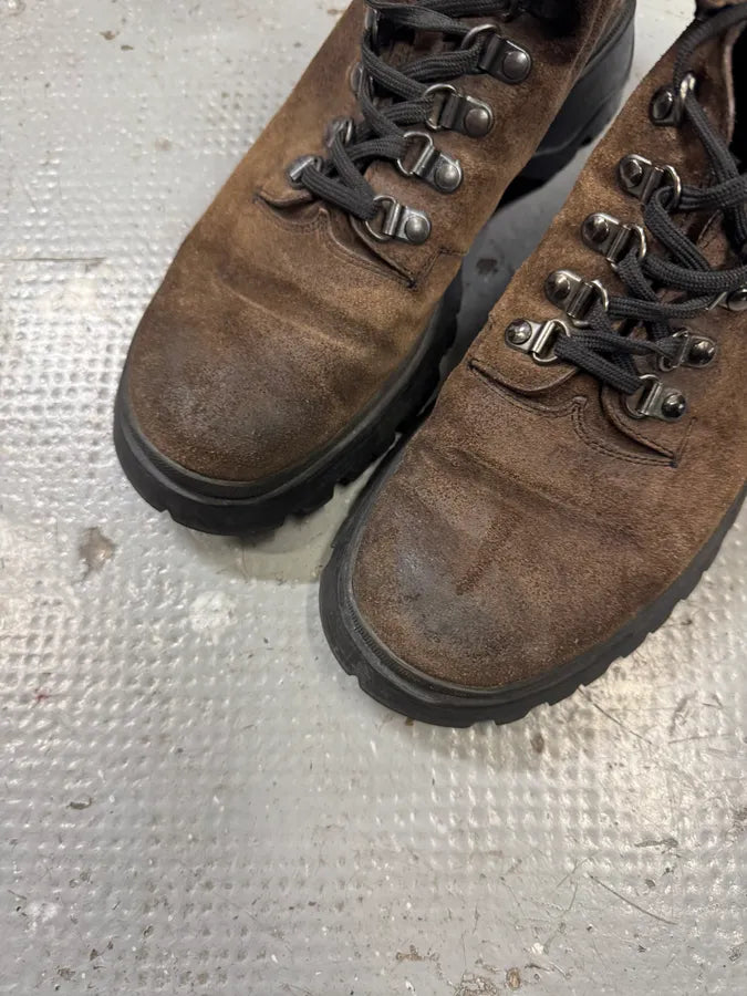 2000s Prada Hiking Brown Suede Leather Boots HnkuWDD 5