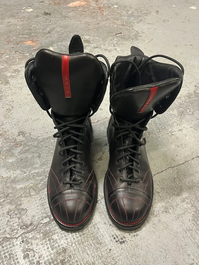 2000s Prada Hiking Ski Black Leather Boots GclOxgo 1