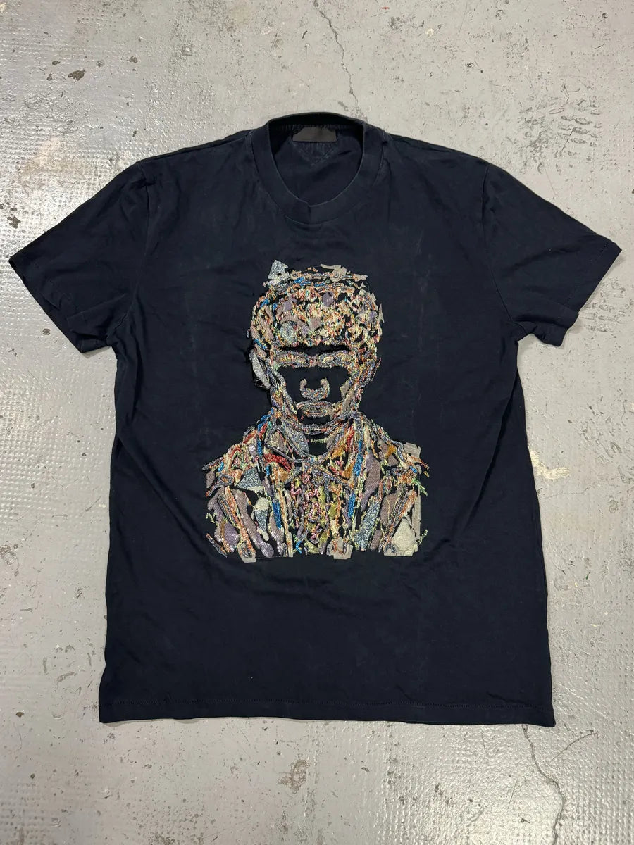 2000s Prada Human Embroidered Black T-Shirt LBJcvhF 0