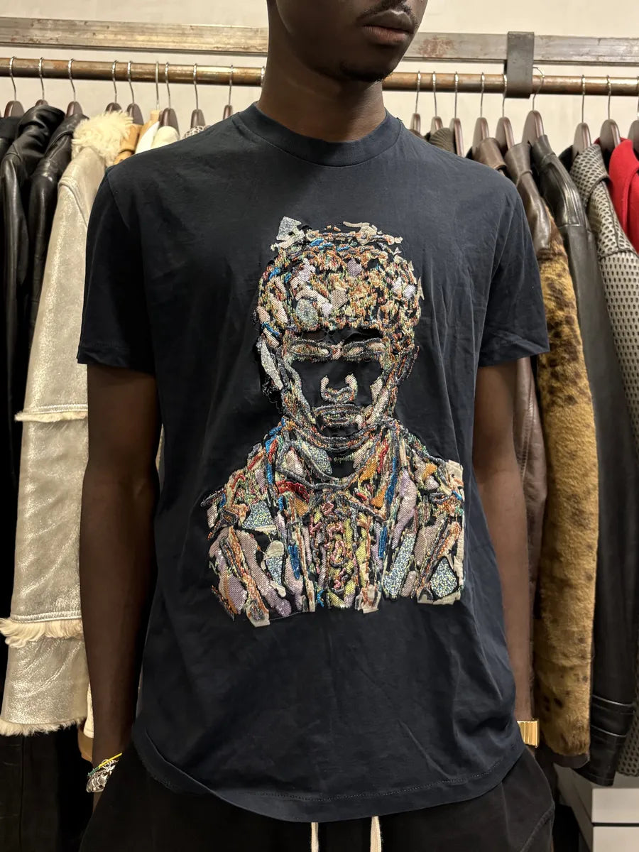 2000s Prada Human Embroidered Black T-Shirt LBJcvhF 1