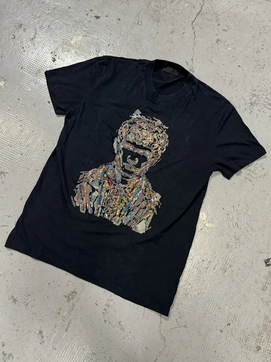 2000s Prada Human Embroidered Black T-Shirt LBJcvhF 8