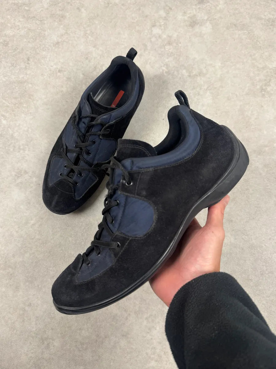 2000s Prada Hybird Black & Navy Nylon Leather Sneakers aRRYazJ 0