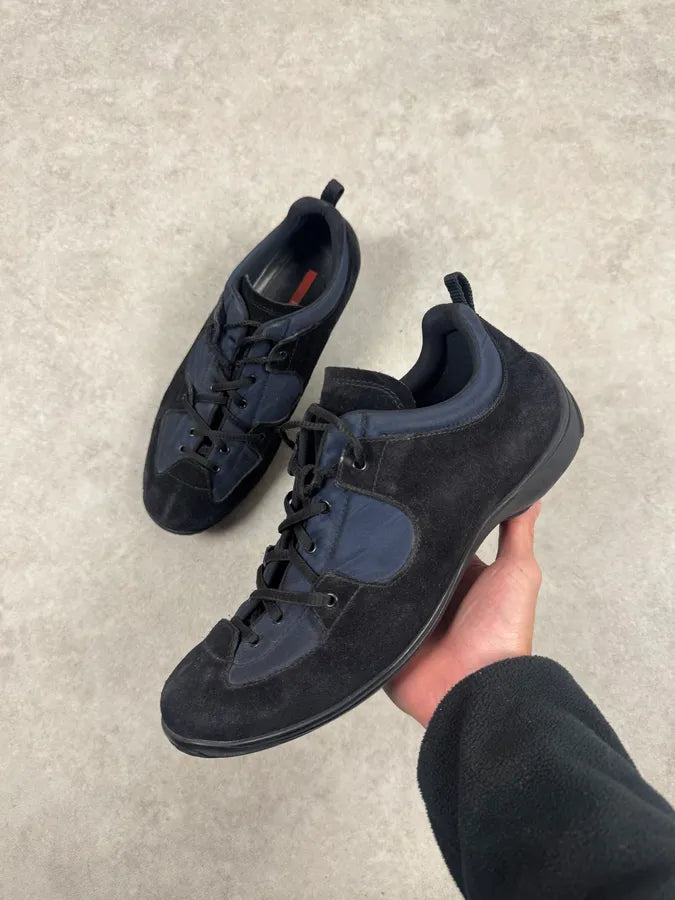 2000s Prada Hybird Black & Navy Nylon Leather Sneakers aRRYazJ 3