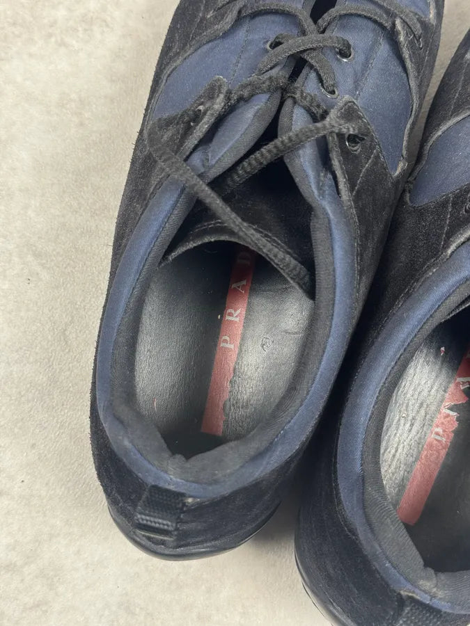 2000s Prada Hybird Black & Navy Nylon Leather Sneakers aRRYazJ 5
