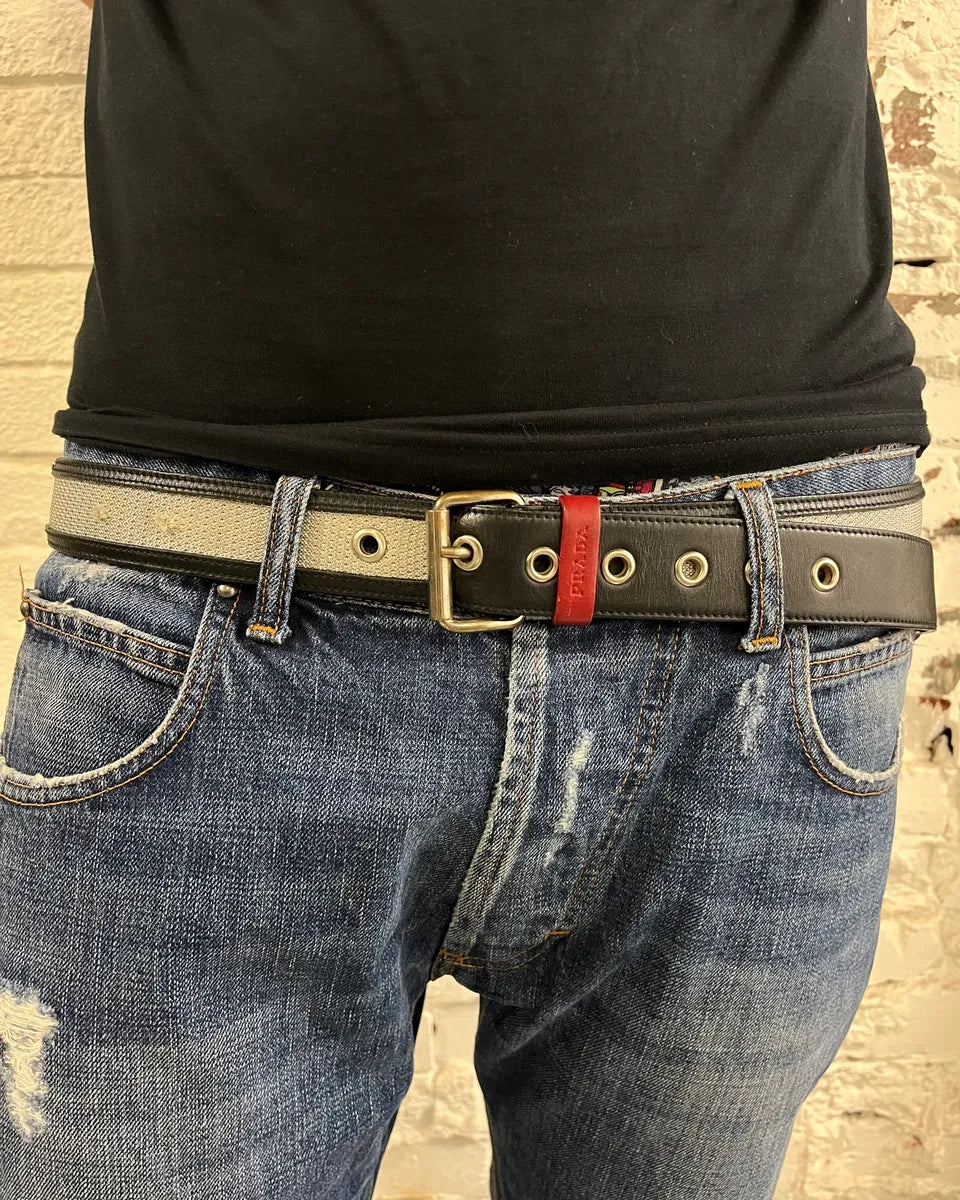 2000s Prada Hybrid Black Leather & Grey Belt mzuXFvz 1