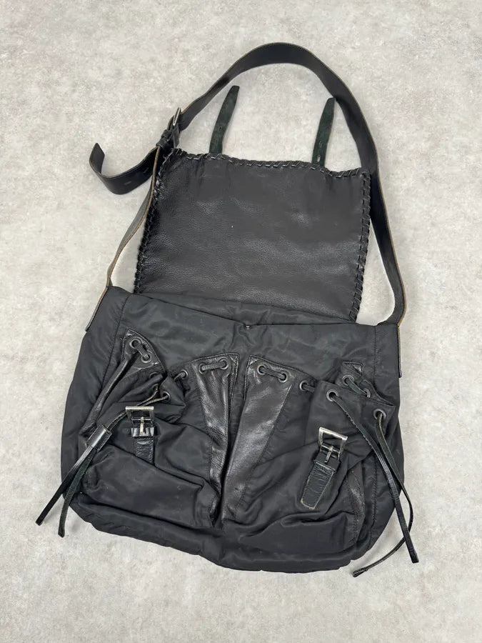 2000s Prada Hybrid Black Leather & Nylon Messenger Shoulder Bag vlAfoaA 5