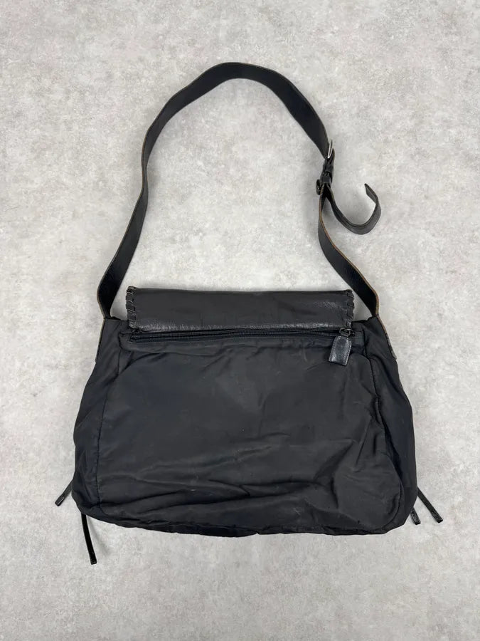 2000s Prada Hybrid Black Leather & Nylon Messenger Shoulder Bag vlAfoaA 6