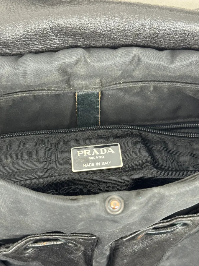 2000s Prada Hybrid Black Leather & Nylon Messenger Shoulder Bag vlAfoaA 9