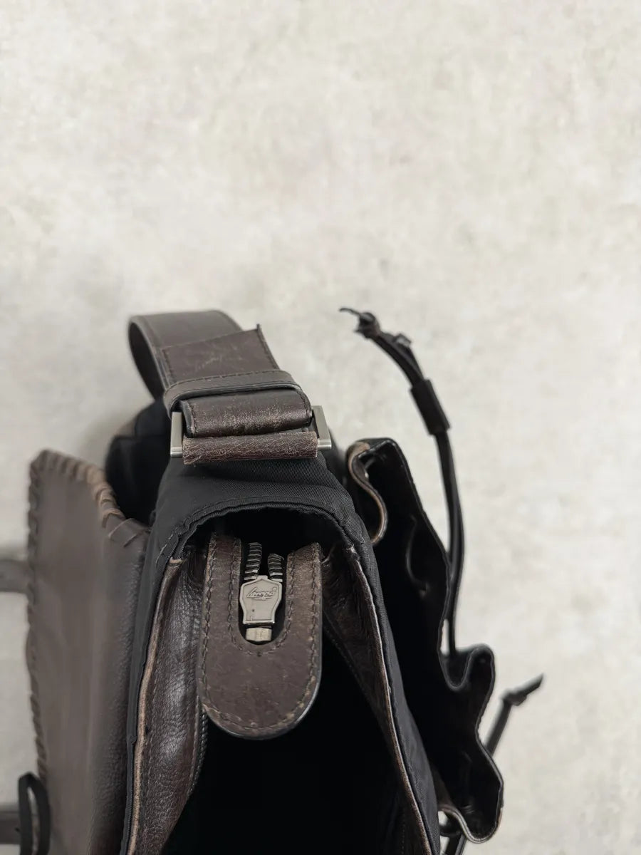 2000s Prada Hybrid Black Leather & Nylon Messenger Shoulder Bag XmxBnGs 4