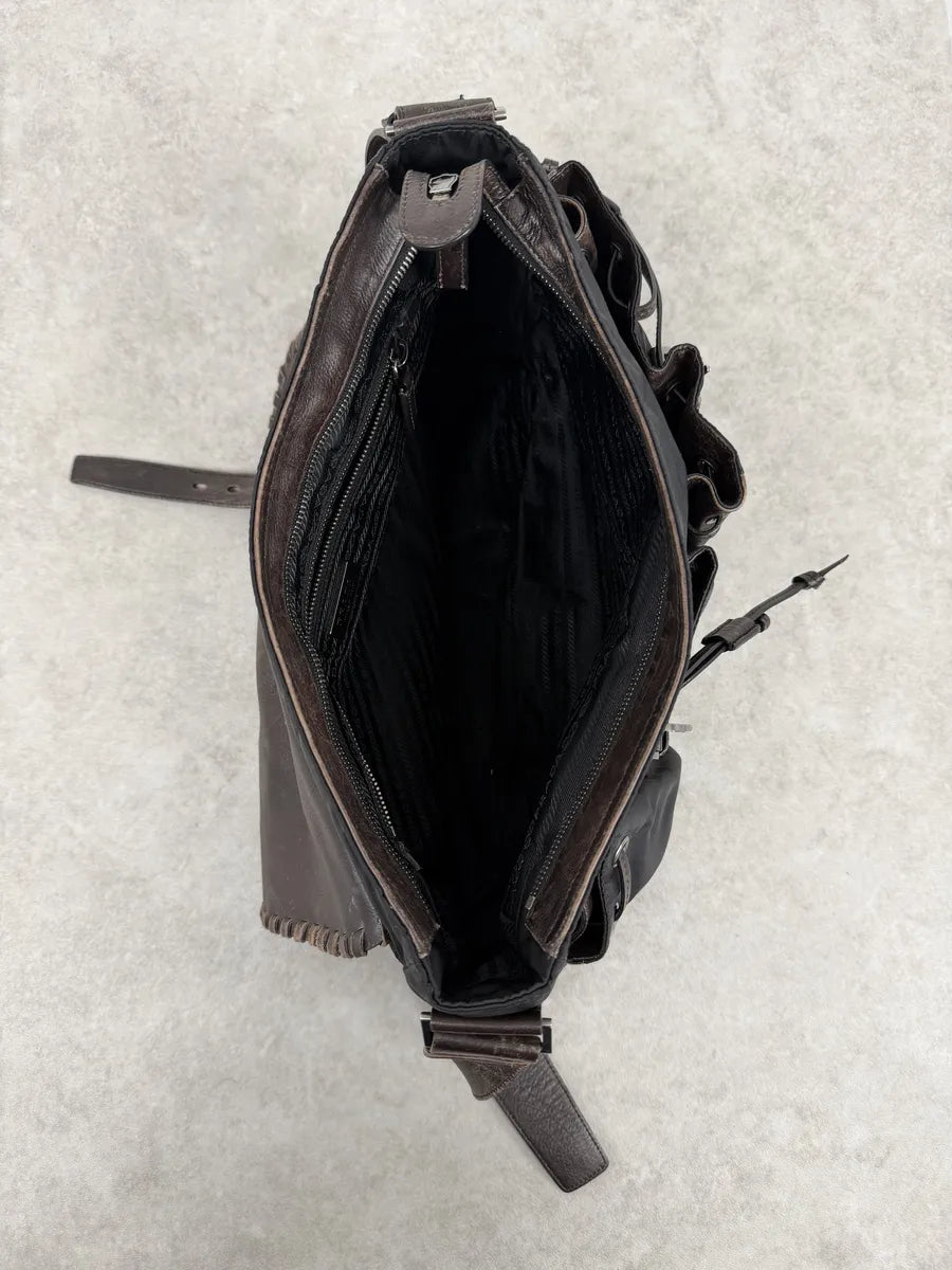 2000s Prada Hybrid Black Leather & Nylon Messenger Shoulder Bag XmxBnGs 5