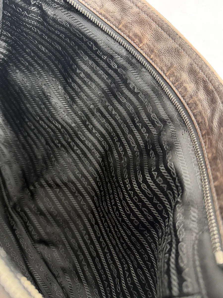 2000s Prada Hybrid Black Leather & Nylon Messenger Shoulder Bag XmxBnGs 6