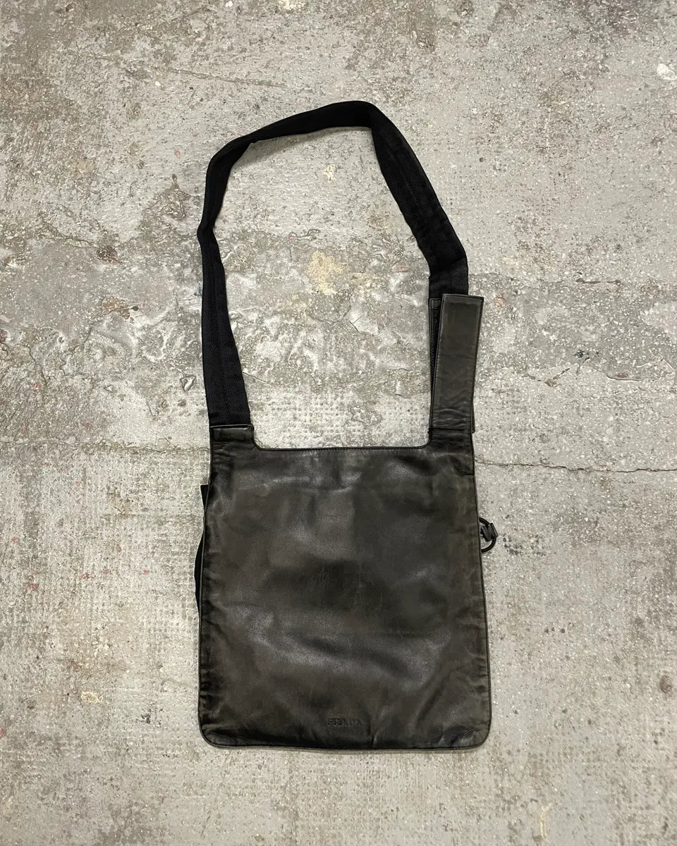 AW1999 Prada Hybrid Black Leather Nylon Shoulder Bag (OS) ywjKBqM 0