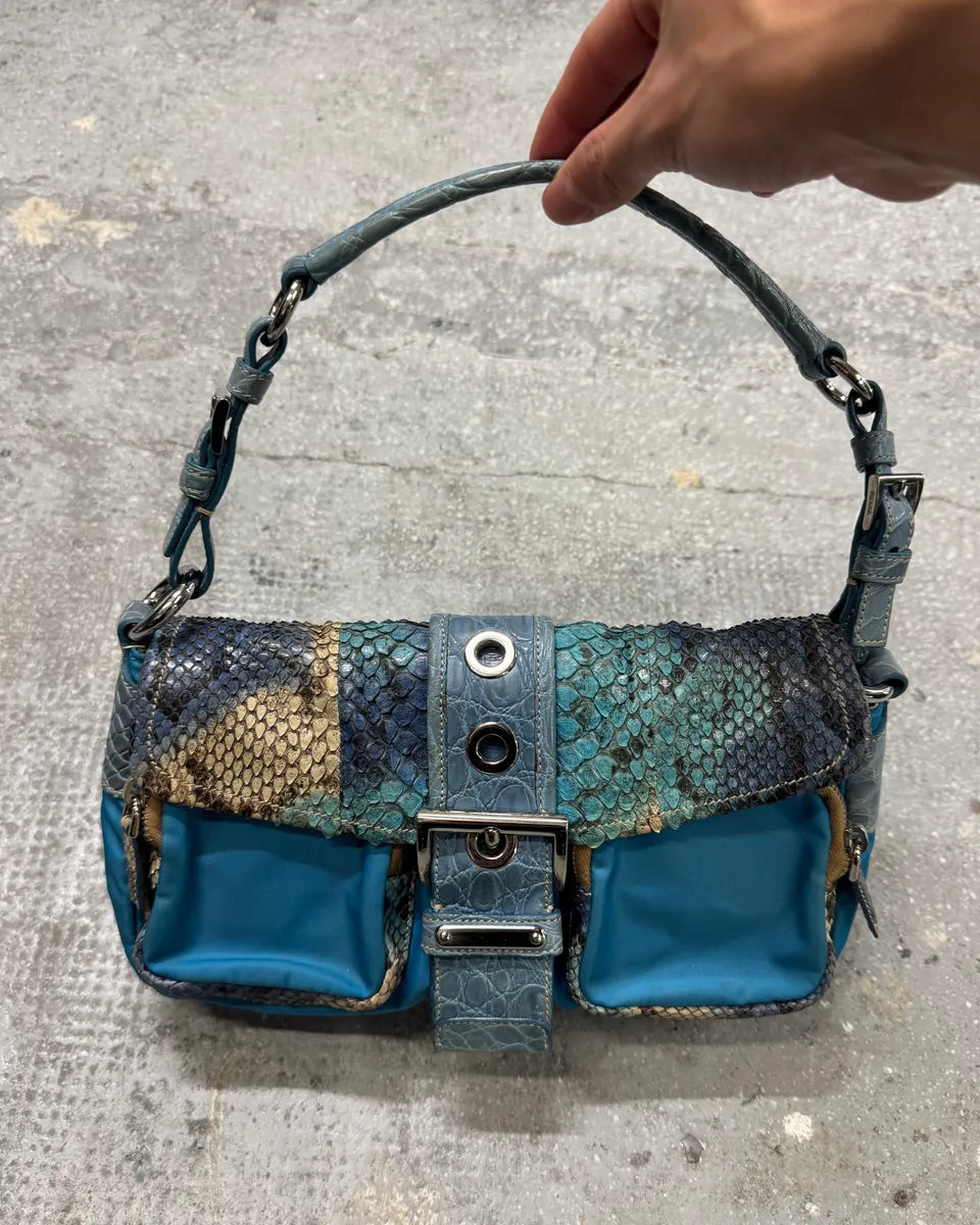 2000s Prada Hybrid Blue Python Nylon HandBag rgqdQqG 0