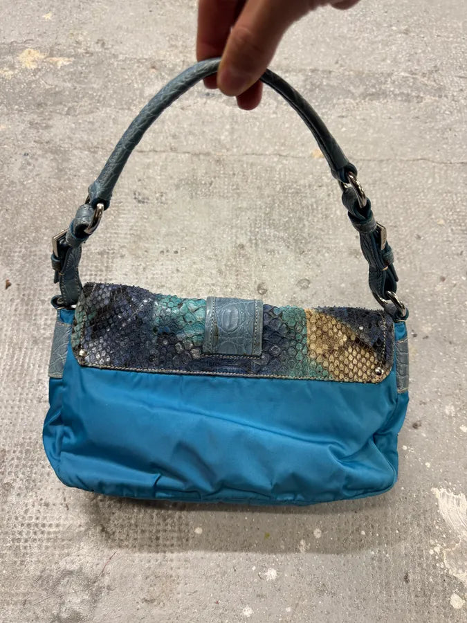 2000s Prada Hybrid Blue Python Nylon HandBag rgqdQqG 1
